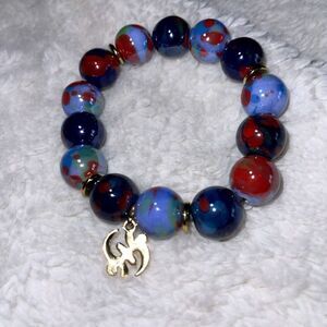 NEW Handmade Blue Red Lavender Artisan Glass Bead Bracelet, Gold Plated